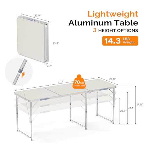 6ft Folding Camping Table with Carry Handle (White / 6ft)