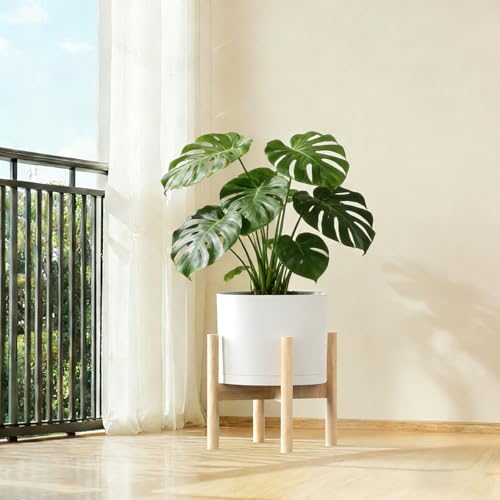 10 Inch Round Plastic Plant Pot with Drainage Holes and Saucer (White / 10 Inch B)