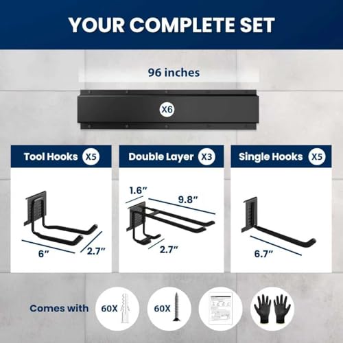 96'' All Metal Garage Tool Organizer Wall Mount (Black / 96" Alloy Steel)
