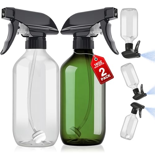 Plastic Spray Bottles 2pcs 16oz Small Bottle for Cleaning Green & Clear (16 Ounces / Clear & Green)