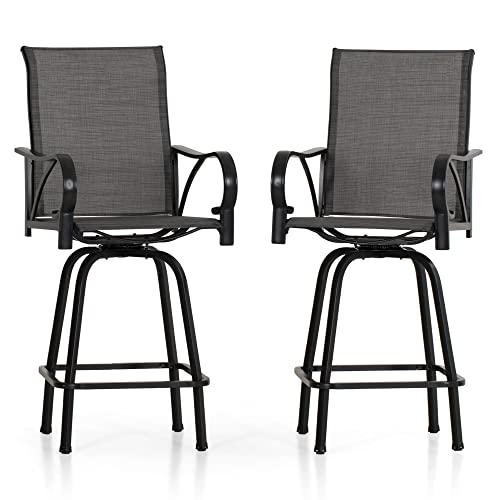 Outdoor Bar Stools 360°Swivel Set of 2 (Dark Gray / 2 Piece)