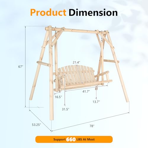 880 LBS Wooden Porch Swing with A
