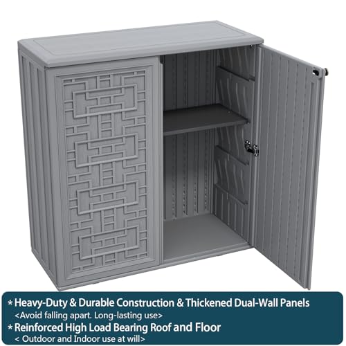Indoor Outdoor Storage Cabinet with Doors and Shelf (Gray)
