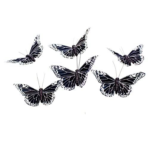 Feather Butterfly Decoration Set of 12 pcs Black Butterflies Party Decorations Halloween Decoration Home Decoration (12 Count)