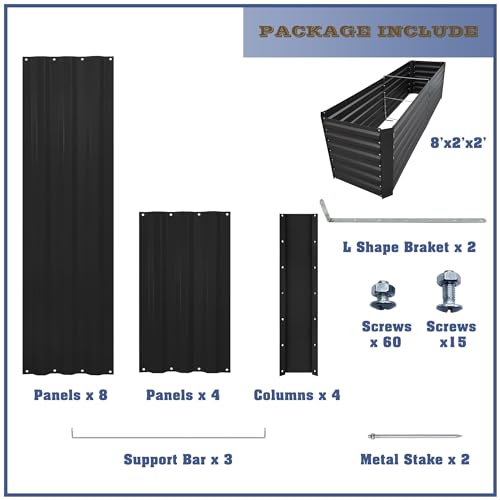 8x2x2FT Black Metal Raised Garden Bed Kit (Black / 8x2x2 ft)