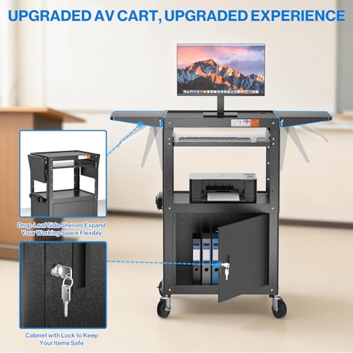 Steel AV Cart with Locking Cabinet & Drop Leaves (Locking Cabinet with Drop Leaves (AVMTK))