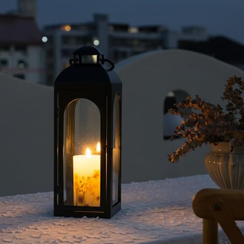 Decorative Outdoor Lantern Candle (Black Lantern Timer / 16 Inch and 16inch)