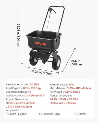 Push Lawn Spreader 80 lbs Capacity Walk (80LB / Black)