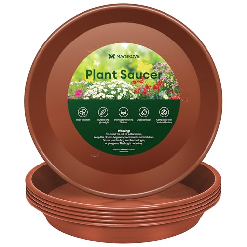 6 Pack 12" Plant Saucers Heavy Duty Plastic Plant Trays for Pots (12"(6 pack) / Brown)