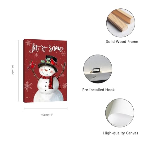 Let It Snow Christmas Snowman Canvas Wall Artn (16"L x 24"W / Snowmen red)