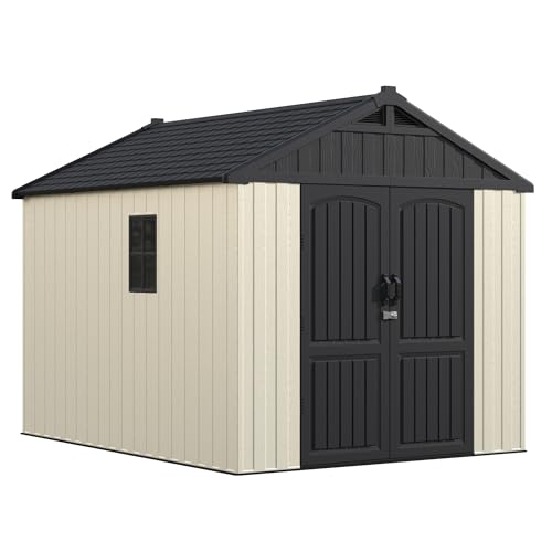 8x10FT Plastic Outdoor Storage Shed with Floor (Beige / 8x10)