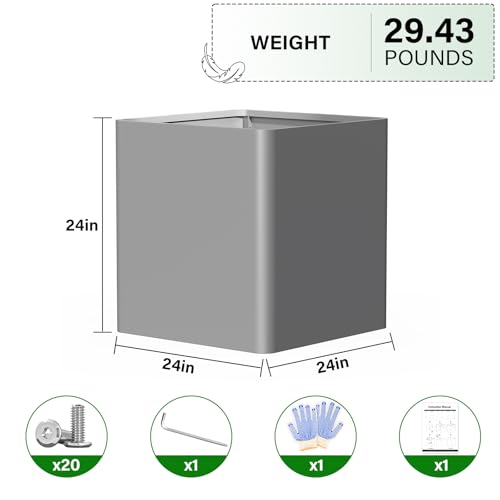 24 Inch Square Outdoor Metal Planter (Gray / 24"L x 24"W x 24"H)