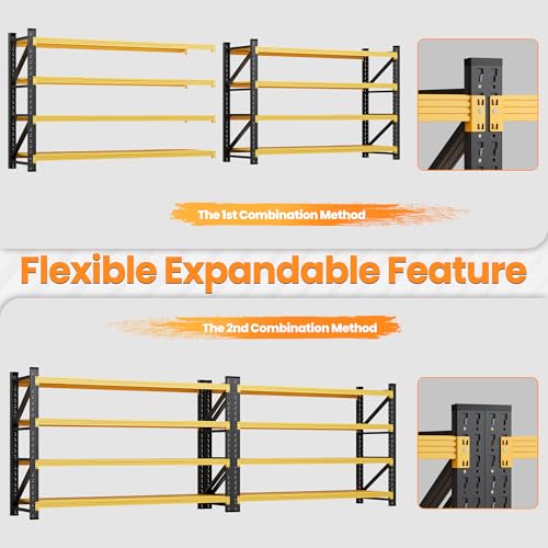 71.3” Wide Heavy Duty Metal Garage Shelving (Black Yellow / 71"Wx24"Dx70"H)