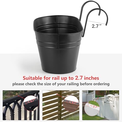 15 Inches Railing Planter Box 4 Pcs Metal Hanging Flower Pots (4 Count)