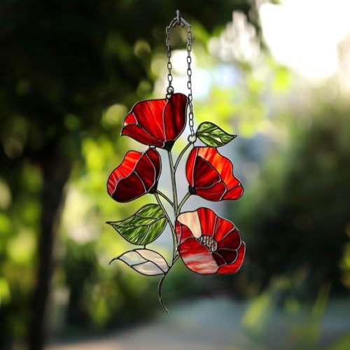 Red Poppy Flower Acrylic Suncatcher Hanging Window Sign Floral Wall Decor Remembrance Gift Mom Gift (1-fba-ett-evg-a172-h / 5")