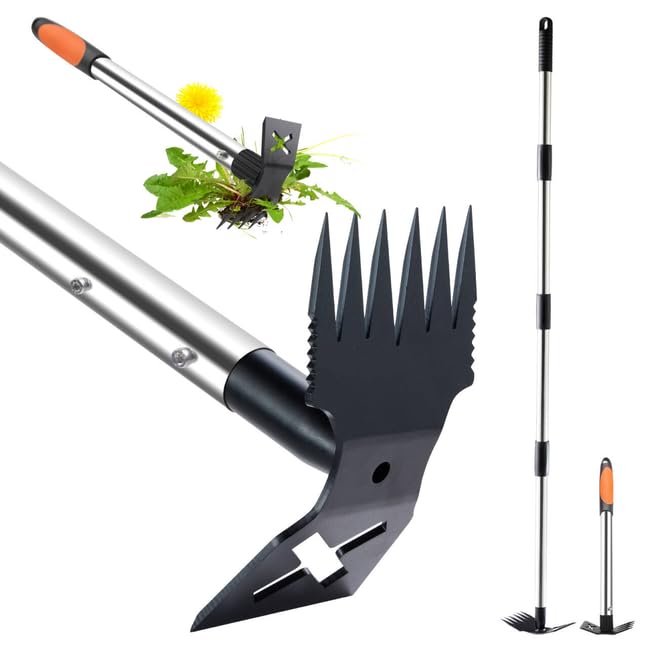 60" Weed Puller Tool with Long Handle and 17" Weeding Tools Gardening Set (Black)