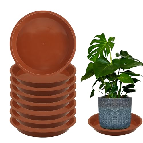 8 Pack 16 Inch Round Plant Saucers for Less 14 Inch Pot Indoors Outdoors Plant Trays for Pots Planter Saucer Plastic Drip Tray Planter Water Tray (16"(8pcs) / Terracotta)