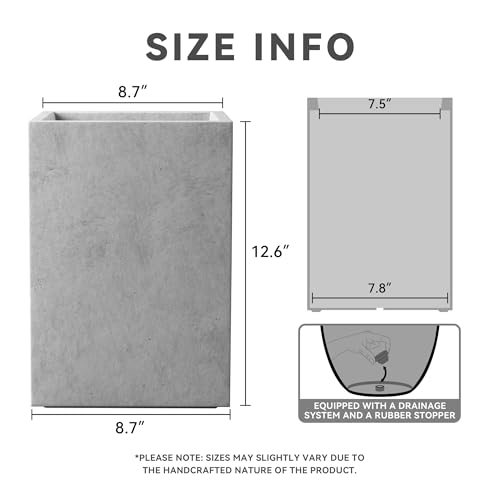 Small Tall Square Pale Gray Concrete Planter 13" H (Natural Concrete / 12.6" H)