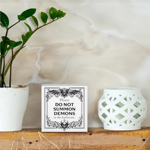 Halloween Home Bathroom Decor Wooden Box Sign 5 x 5 Inches (White 1621 / Wooden box（5.1 x 5.1 inches）)