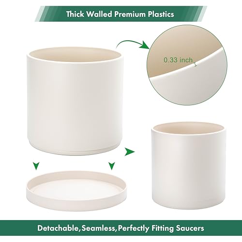 Plastic Planter Pot with Saucer (12 Inch / Oatmeal)