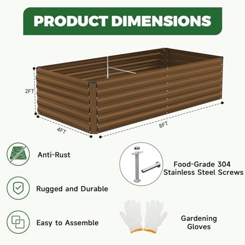 8x4x2ft Outdoor Metal Raised Garden Bed (Brown / 8x4x2 FT-1PC)