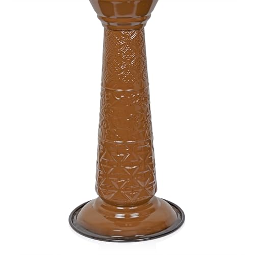 ORS112BR Vintage Outdoor Shallow Bowl Metal Pedestal Birdbath with Stand (Brown)