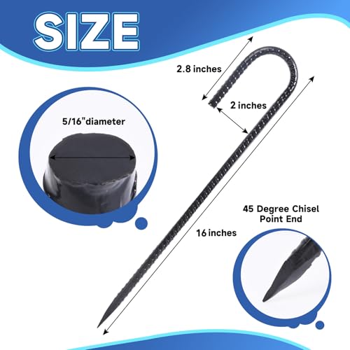 J Hook Rebar Stake 16 inch (J-16"x5/16"-16pcs / J Shape-Black)