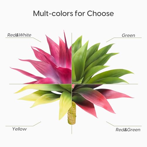 Fake Agave Plant Outdoor (Red White / 22 Inches)