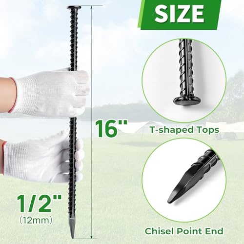 Rebar Stakes 16 inch 16 (T-16"x1/2"-16pcs / T Shape-Black)