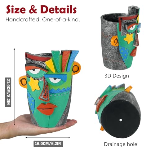 Abstract Face Planter Pot (Green)