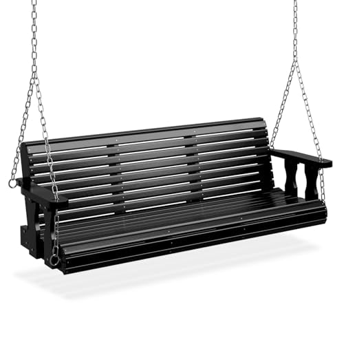 2026 Upgraded 5 FT Wooden Porch Swing (Black / 5 FT)