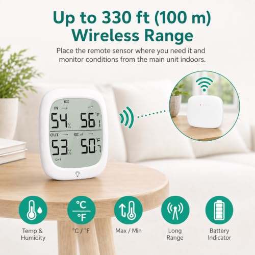 Indoor Outdoor Thermometer Wireless Hygrometer