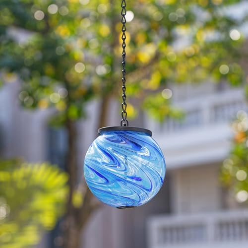 Solar Hanging Lanterns Outdoor Waterproof (Blue Swirl)