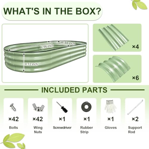 Galvanized Raised Garden Beds Outdoor (Green / 8 x 4 x 1 ft)