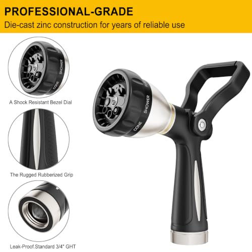 Fireman Style Water Hose Nozzle Heavy Duty Metal (Black)