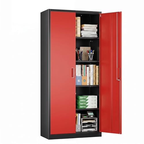 71 Inch Lockable Metal Storage Cabinet (Black & Red / 15.75"D x 31.50"W x 70.87"H)
