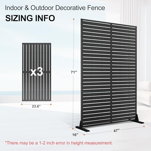 71" H Metal Privacy Screen Outdoor (71"H×47"W / Black Rectangular)