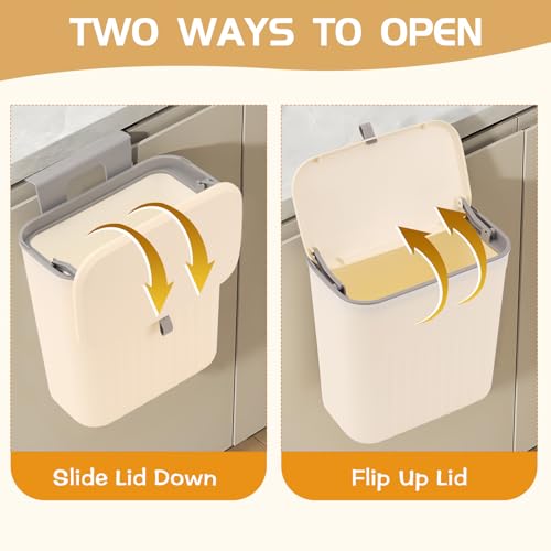 3 Pack Hanging Trash Can with Lid (Cream)