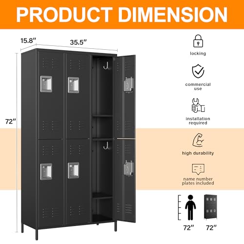 Metal Locker with 6 Doors (Black(4 Legs) / 6 Doors-Wide-71")
