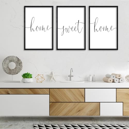 Home Sweet Home Sign Set of 3 Wall Art Decor 16"X11" Black (16"L x 11"W / Home Sweet Home（Black))