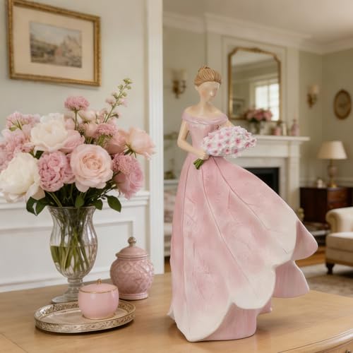 Pink Leaf Angel Girls Fairy Statue Collection Home Decoration (Pink-flower / Large)