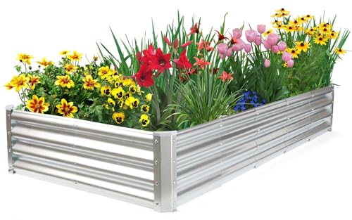 6×3×1ft Raised Garden Bed with Support Rods (Silver / Rectangle 6×3×1 Ft (1 Pc))