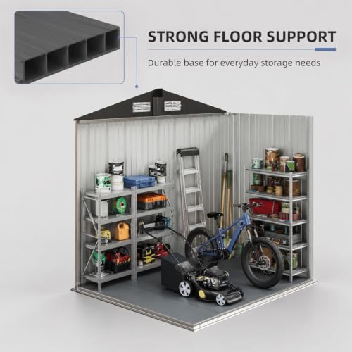 6x4FT Outdoor Storage Shed with Floor Black (Dark Black / 6' x 4')