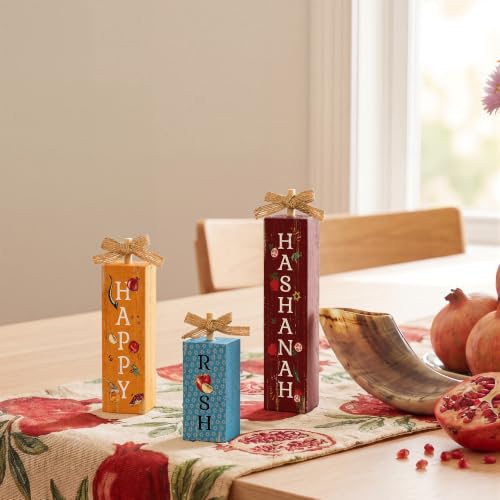 Smile Rosh Hashanah Wooden Vertical Block Decorfor Jewish New Year Home Kitchen (Letter Hashanah)