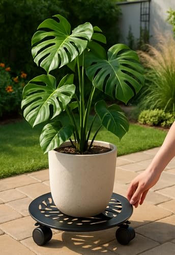 4 Packs Large Metal Plant Caddy with 3 PU Wheels 12" Heavy