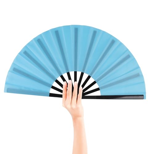 2 Pack Large Folding Hand Fan for Men (Lake Blue)