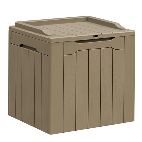 31 Gallon Resin Deck Box All Weather Outdoor Storage Boxes for Patio Furniture Set (Light Coffee / 31 Gallon)
