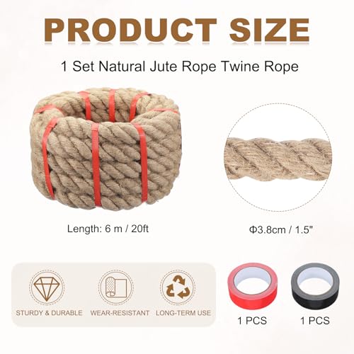 Jute Rope 1.5 Inch x 15ft (1.5 Inch)