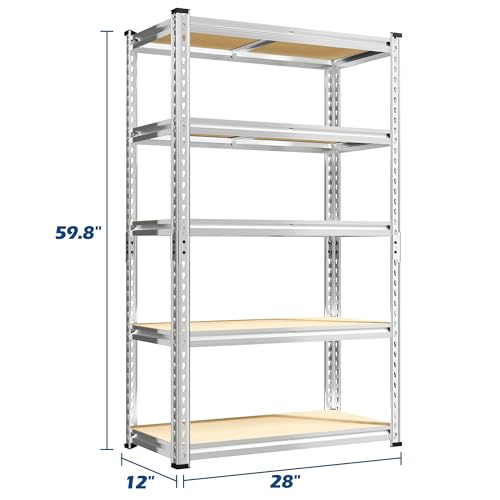 Storage Shelves 2020LBS Garage Shelving Heavy Duty Metal Shelving Adjustable 5 Tier Pantry Shelves for Garage Pantry Closet Kitchen Basement 28" W x 12" D x 59.8" H (28"W x 12"D x 59.8"H)