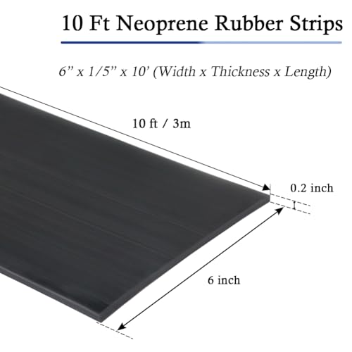 Neoprene Rubber Strips with Adhesive Backing Rubber Sheets (6” Wide x 1/5" Thick x 10' Long)